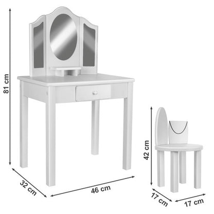 Set Masuta de toaleta din lemn Ideal Store pentru fete cu oglinzi si sertar pentru depozitare, margini si colturi rotunjite si vopsea organica
