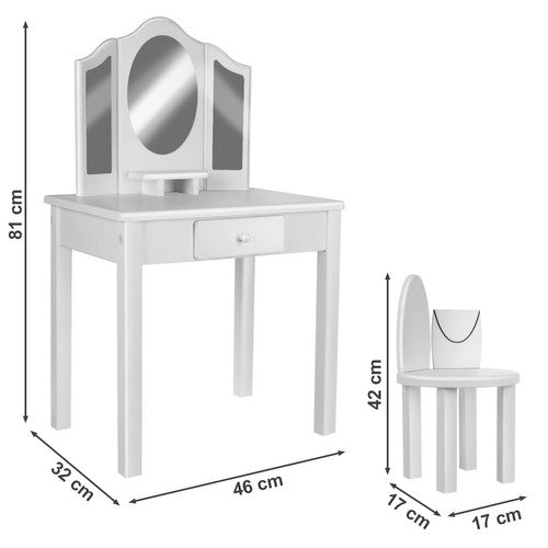 Set Masuta de toaleta din lemn Ideal Store pentru fete cu oglinzi si sertar pentru depozitare, margini si colturi rotunjite si vopsea organica
