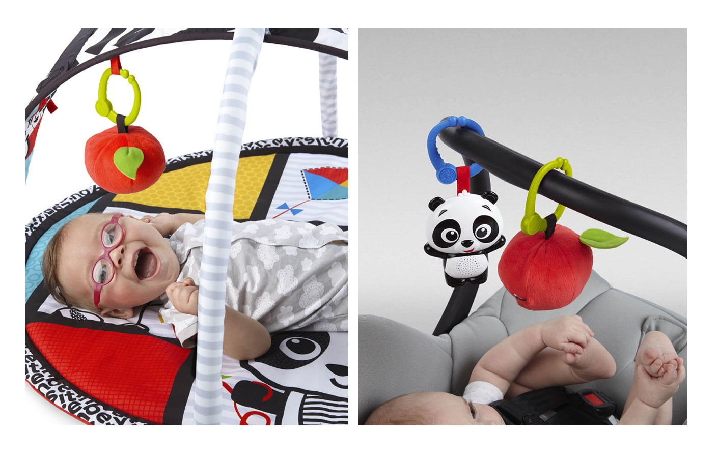 Centru de activitati tip Covoras Educational idealSTORE PANDA BEAR JUNIOR, Echipat cu elemente simbolice ce ajuta la dezvoltarea simturilor, Se adapteaza cu usurinta permitandu-i copilului sa se joace pe spate, pe burta si in pozitia de sezut