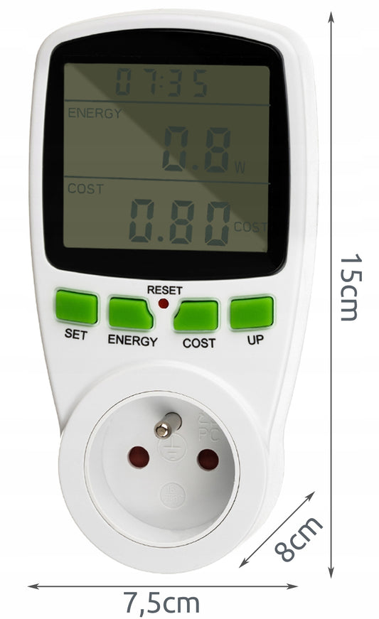 Priza cu Contor de energie idealStore SaveEnergy, Digital, Setare Energie Consumata, Setare Cost kWh, Monitorizare Consum, Afisaj Mare, Programare consum energie, Putere maxima 3680 W, culoare Alb