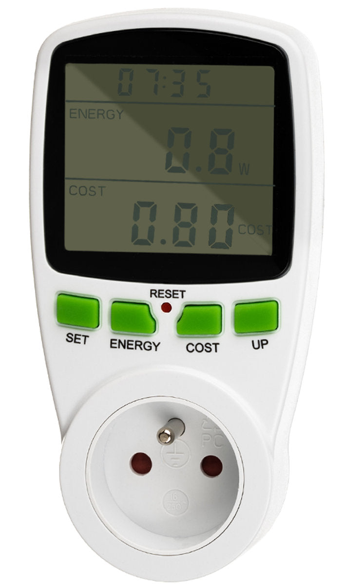 Priza cu Contor de energie idealStore SaveEnergy, Digital, Setare Energie Consumata, Setare Cost kWh, Monitorizare Consum, Afisaj Mare, Programare consum energie, Putere maxima 3680 W, culoare Alb