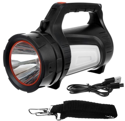 Lanterna LED idealSTORE cu Power Bank 8000mAh, Raza iluminare 500m, 1200 lumeni, Carcasa Ranforsata, Rezistenta la Apa si Praf, 7 Moduri de iluminare, Lumina Rosie de Alarma, iluminare Laterala, Curea de Umar