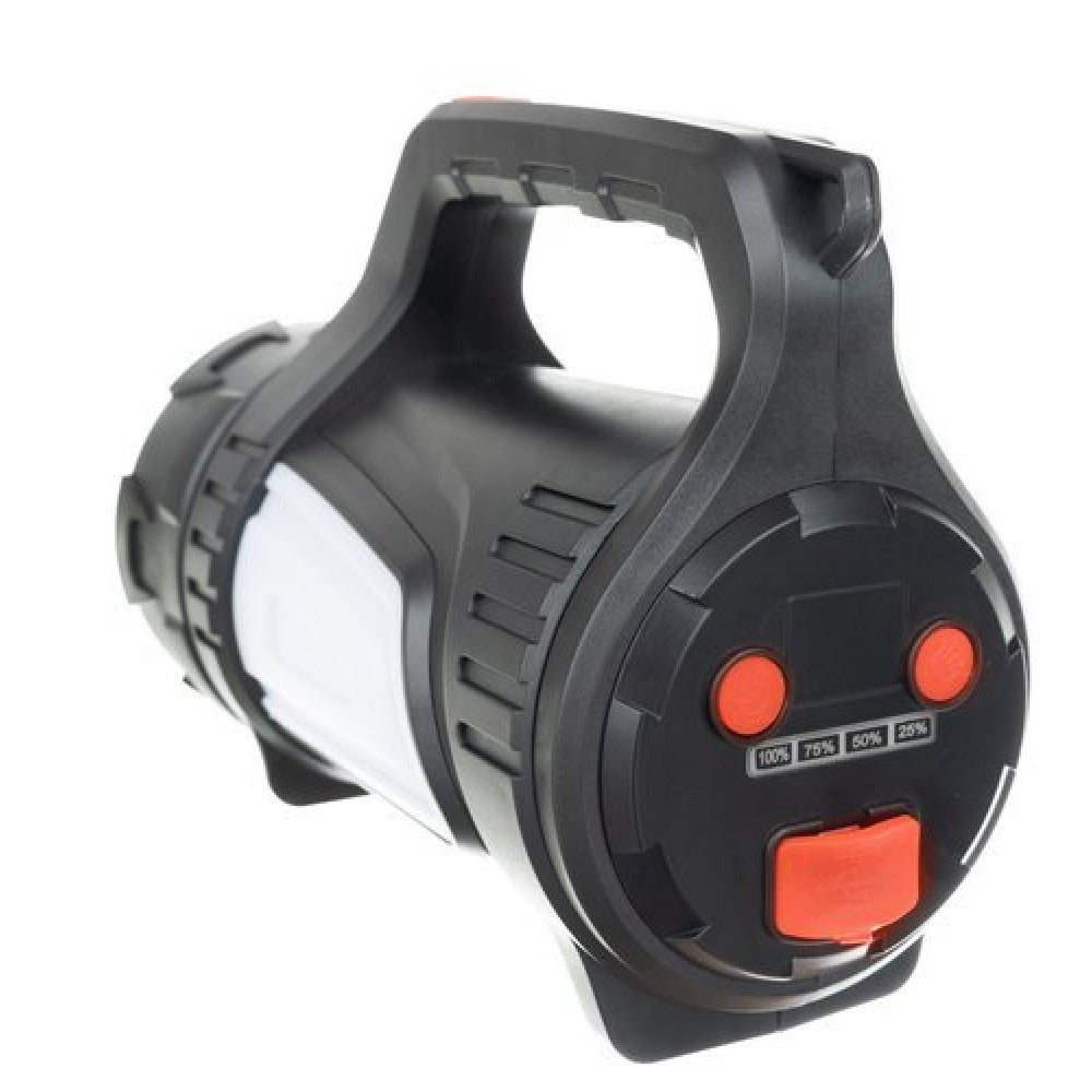 Lanterna LED idealSTORE cu Power Bank 8000mAh, Raza iluminare 500m, 1200 lumeni, Carcasa Ranforsata, Rezistenta la Apa si Praf, 7 Moduri de iluminare, Lumina Rosie de Alarma, iluminare Laterala, Curea de Umar