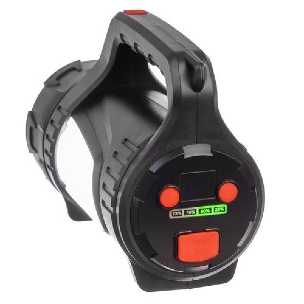 Lanterna LED idealSTORE cu Power Bank 8000mAh, Raza iluminare 500m, 1200 lumeni, Carcasa Ranforsata, Rezistenta la Apa si Praf, 7 Moduri de iluminare, Lumina Rosie de Alarma, iluminare Laterala, Curea de Umar