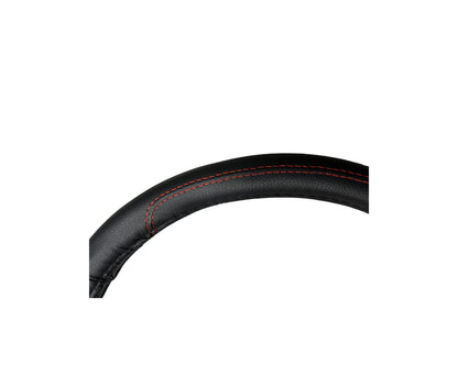 Husa de volan PREMIUM, Cusatura Rosie, Marimea M 37-38cm, Imitatie de piele pentru un aspect placut al masinii si un confort sporit, Reduce gradul de oboseala, permite manevrarea mult mai usoara a volanului si protejeaza impotriva degradarii, NEGRU