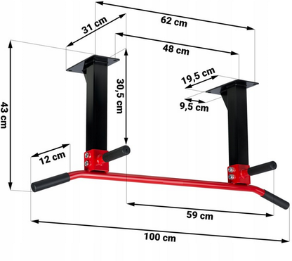 Bara de Tractiuni idealSTORE Sport Collection Dimensiuni 100 x 43 x 31 cm Structura din otel armat, 4 manere antiderapante, Montaj pe Tavan/Perete, Sarcina 150 kg