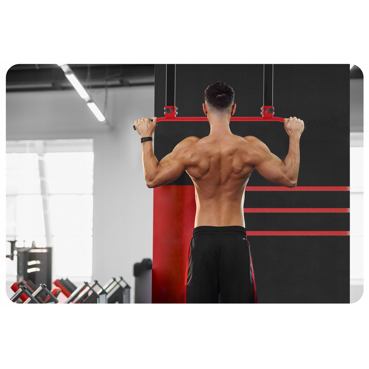 Bara de Tractiuni idealSTORE Sport Collection Dimensiuni 100 x 43 x 31 cm Structura din otel armat, 4 manere antiderapante, Montaj pe Tavan/Perete, Sarcina 150 kg