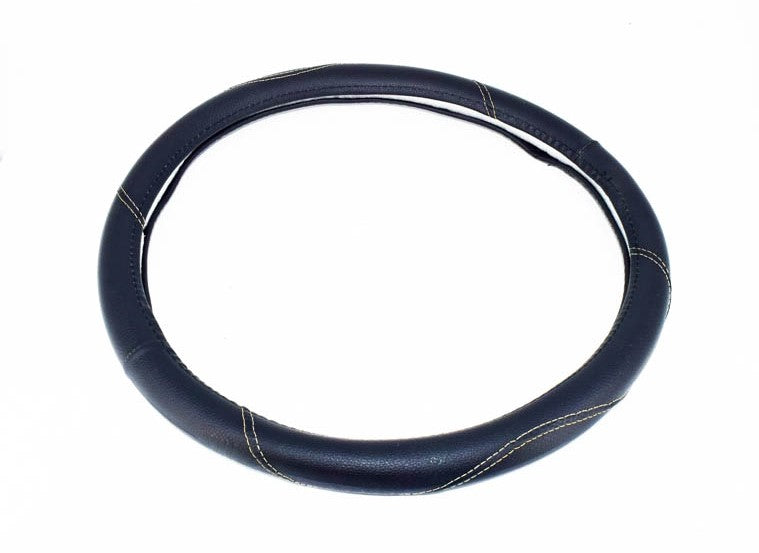 Husa volan IdealSTORE FX61 din imitatie de piele marime M, culoare negru cusatura gri deschis