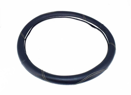 Husa volan IdealSTORE FX61 din imitatie de piele marime M, culoare negru cusatura gri deschis