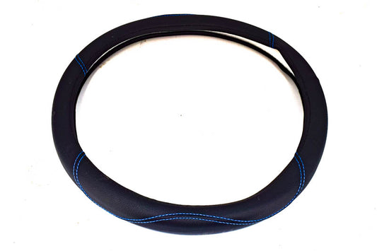 Husa volan IdealSTORE FX61 din imitatie de piele marime M, culoare negru cusatura albastra