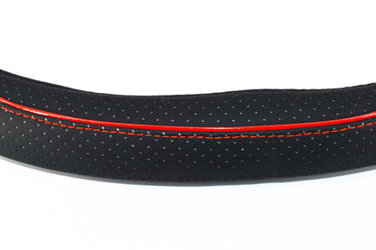 Husa volan sport IdealSTORE tesit FX99 din imitatie de piele marimea M 37-39cm, culoare negru - cusatura rosie