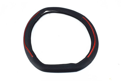 Husa volan sport IdealSTORE tesit FX99 din imitatie de piele marimea M 37-39cm, culoare negru - cusatura rosie