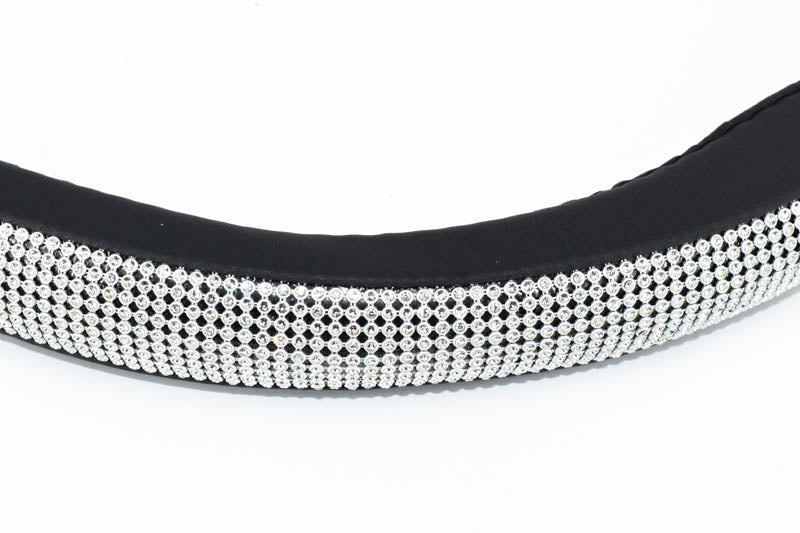 Husa volan IdealStore FX96 DIAMOND marimea M 37-39 cm, Culoare negru cu imitatie diamante