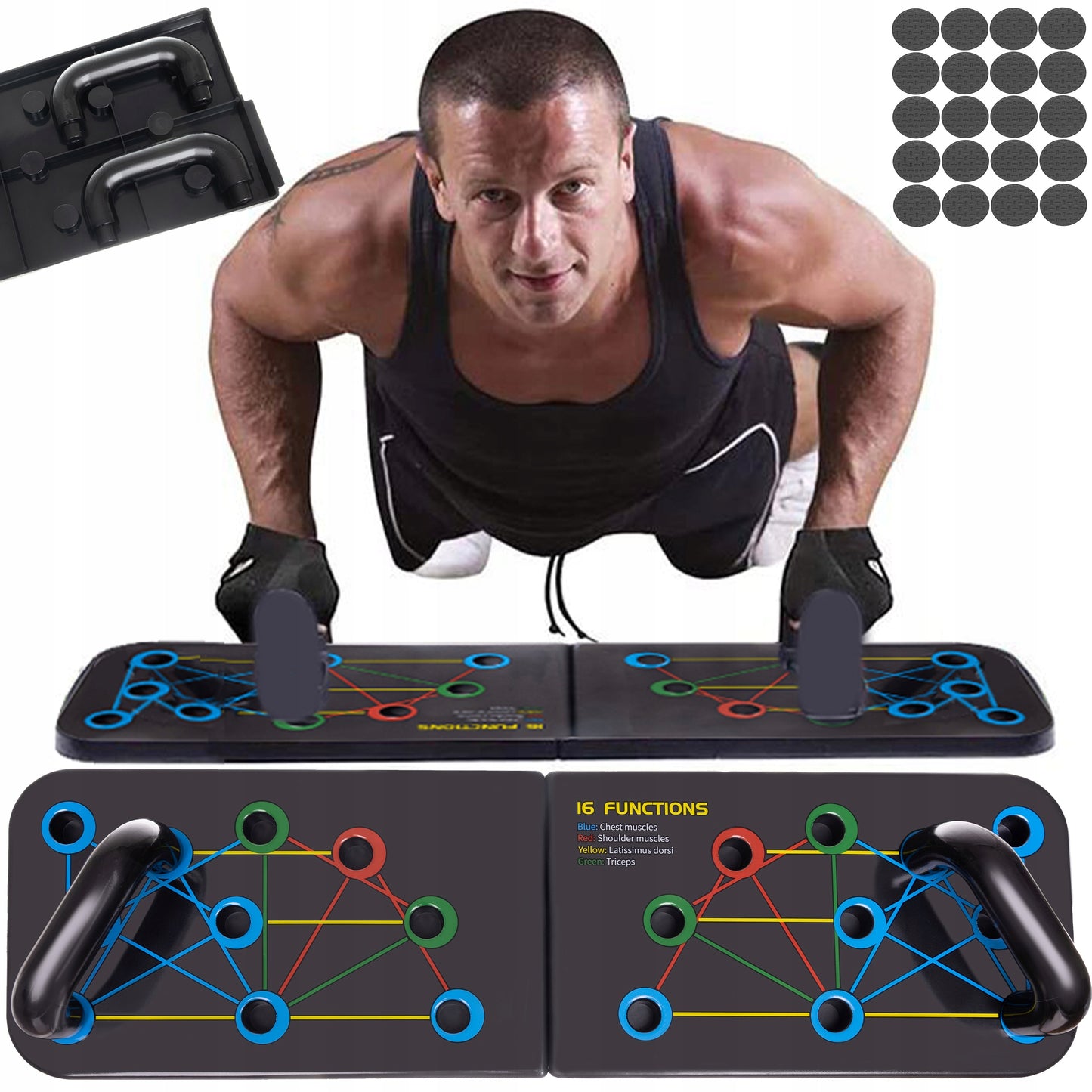 Placa de Exercitii idealStore XFunctions 16in1, cu Manere push-up, Multifunctionala, Pliabila, Stabil, Recomandat pentru incepatori si avansati, Multicolor