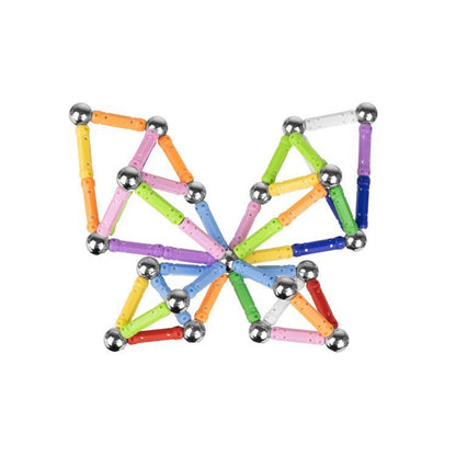 Joc Educativ cu Bastonase Magnetice, Magnetic Cubs idealStore, Contine 328 Piese, Diverse Forme si Culori, Materiale Sigure si Durabile, 2 Masinute Incluse, Stimuleaza Creativitatea, Imaginatia, Dexteritatea