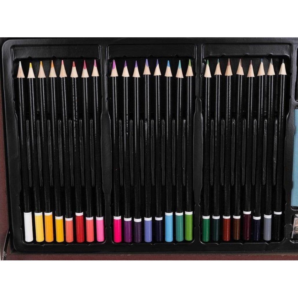 Set Pictura si Desen ARTIST CREATIVE IdealStore, Maro , Dimensiune - 37 x 8 x 23 cm ,143 de piese compartimentate in valiza oferind in acelasi timp protectie si ordine
