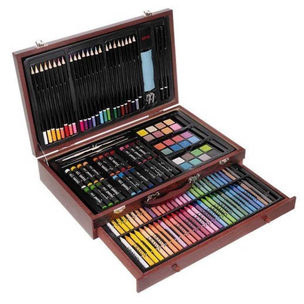 Set Pictura si Desen ARTIST CREATIVE IdealStore, Maro , Dimensiune - 37 x 8 x 23 cm ,143 de piese compartimentate in valiza oferind in acelasi timp protectie si ordine