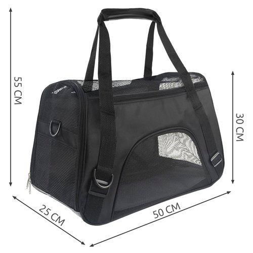 Geanta de transport animale idealStore AnimalSafeBag, cu Maner si Curea de Umar, Material Ventilat si Rezistent, Sarcina maxima 8 kg, culoare Negru