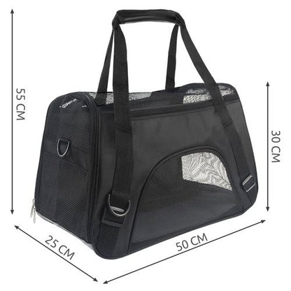 Geanta de transport animale idealStore AnimalSafeBag, cu Maner si Curea de Umar, Material Ventilat si Rezistent, Sarcina maxima 8 kg, culoare Negru