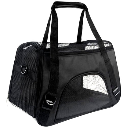 Geanta de transport animale idealStore AnimalSafeBag, cu Maner si Curea de Umar, Material Ventilat si Rezistent, Sarcina maxima 8 kg, culoare Negru