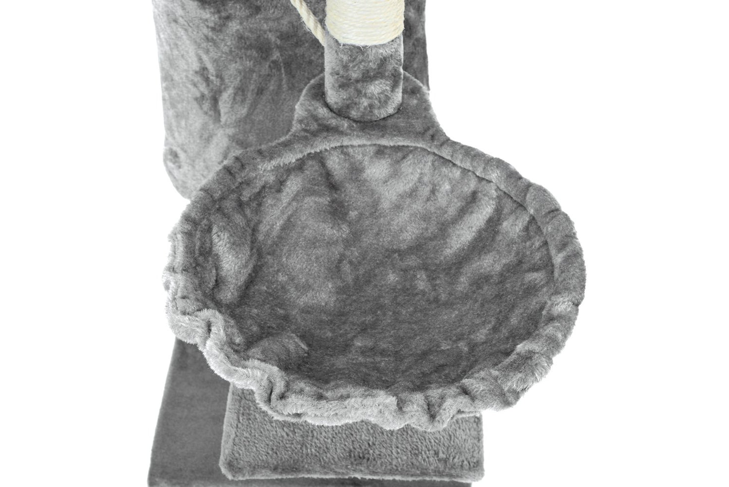 Ansamblu de joaca pentru pisici idealSTORE CatHeaven5 tip turn cu 5 niveluri, Acoperit cu un material durabil, Moale la atingere, Accesorizat cu franghie verticala pentru joaca, Scara, Loc pentru odihna