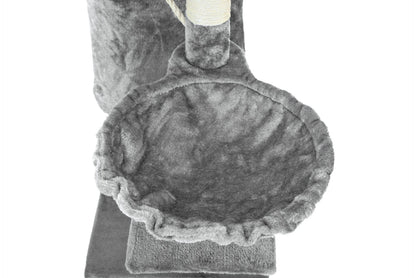 Ansamblu de joaca pentru pisici idealSTORE CatHeaven5 tip turn cu 5 niveluri, Acoperit cu un material durabil, Moale la atingere, Accesorizat cu franghie verticala pentru joaca, Scara, Loc pentru odihna