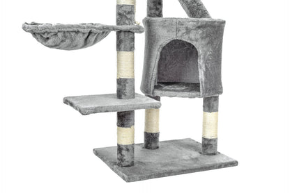 Ansamblu de joaca pentru pisici idealSTORE CatHeaven5 tip turn cu 5 niveluri, Acoperit cu un material durabil, Moale la atingere, Accesorizat cu franghie verticala pentru joaca, Scara, Loc pentru odihna