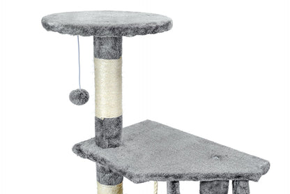 Ansamblu de joaca pentru pisici idealSTORE CatHeaven5 tip turn cu 5 niveluri, Acoperit cu un material durabil, Moale la atingere, Accesorizat cu franghie verticala pentru joaca, Scara, Loc pentru odihna