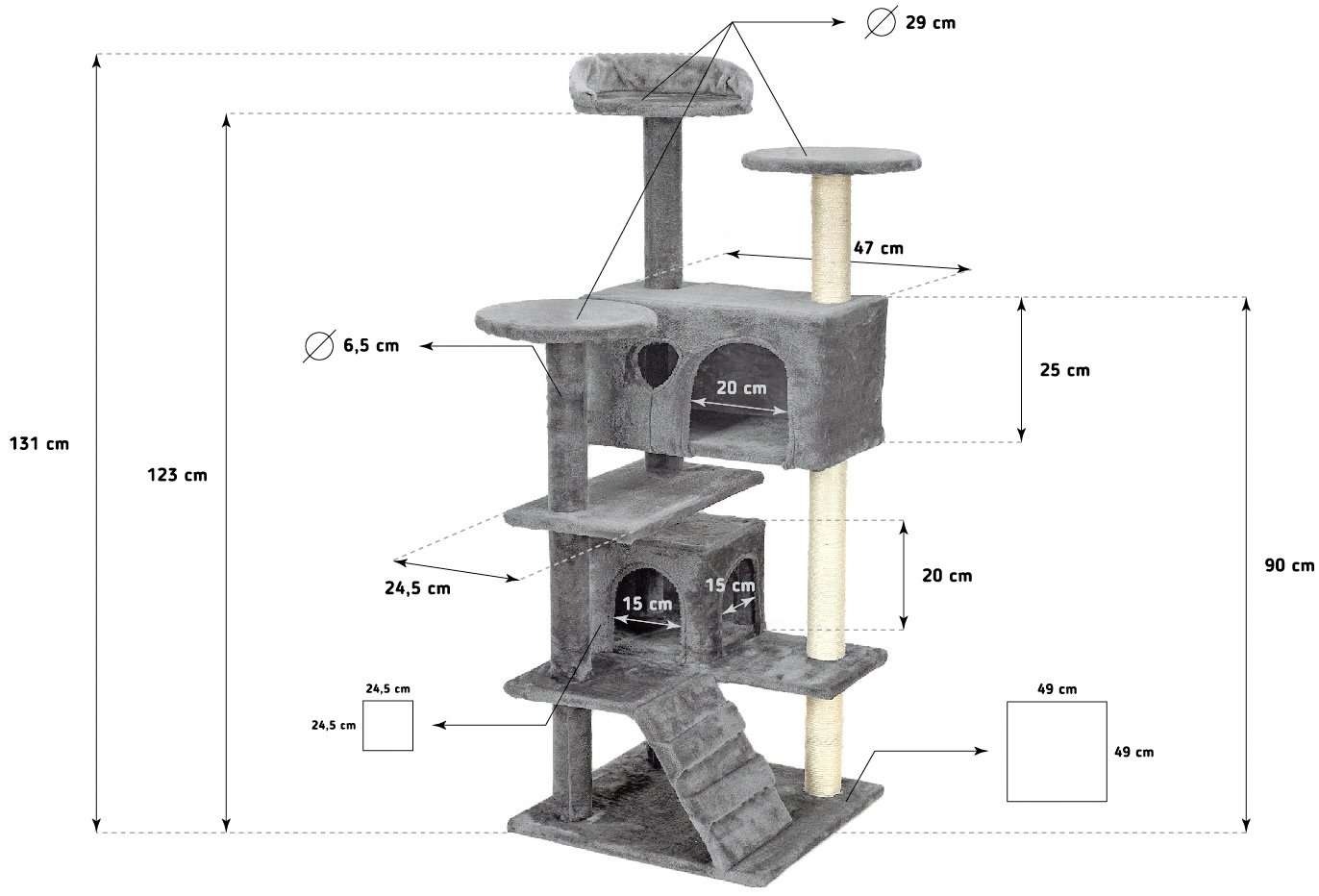 Ansamblu de joaca pentru pisici cu 7 etaje Funfit - gri