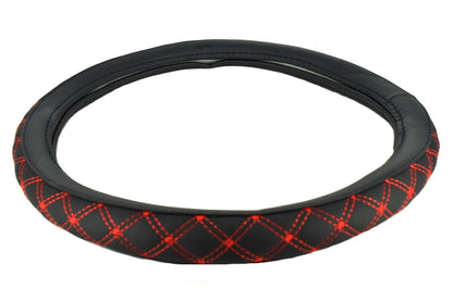 Husa volan IdealSTORE, imitatie piele marime M, Culoare negru-cusatura rosie