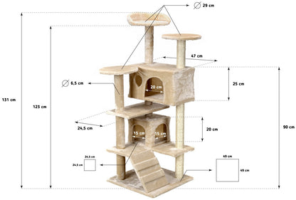 Ansamblu de joaca pentru pisici idealStore Funny Tower, 3 Turnulete, 2 Casute, Snur Sisal, Tapiterie Moale, Foarte Stabil, 131 cm inaltime