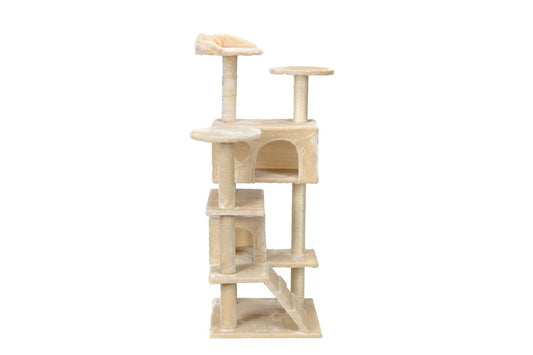 Ansamblu de joaca pentru pisici idealStore Funny Tower, 3 Turnulete, 2 Casute, Snur Sisal, Tapiterie Moale, Foarte Stabil, 131 cm inaltime