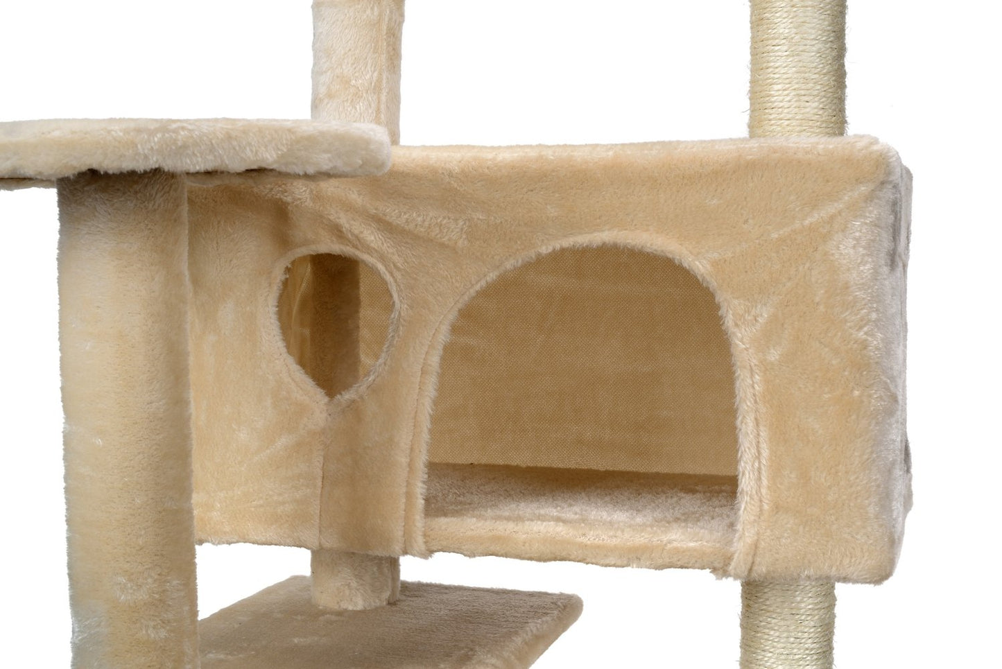 Ansamblu de joaca pentru pisici idealStore Funny Tower, 3 Turnulete, 2 Casute, Snur Sisal, Tapiterie Moale, Foarte Stabil, 131 cm inaltime