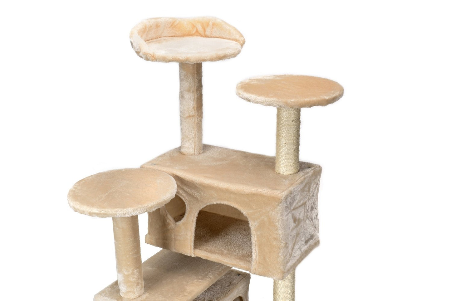 Ansamblu de joaca pentru pisici idealStore Funny Tower, 3 Turnulete, 2 Casute, Snur Sisal, Tapiterie Moale, Foarte Stabil, 131 cm inaltime