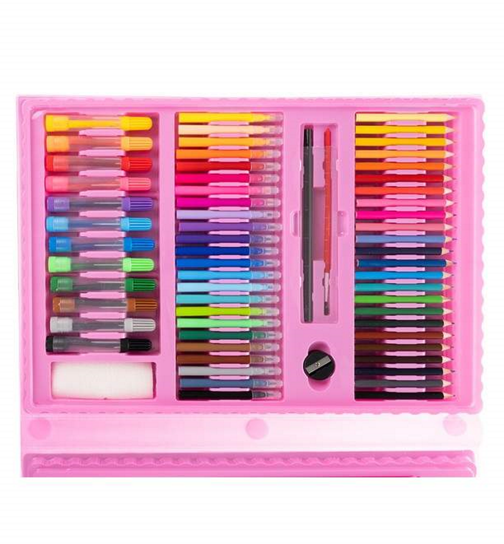 Set XXL de desen si pictura pentru copii SUPER ART IdealStore, cu valiza organizatoare, roz contine 208 piese, Dimensiune- 31 x 41 x 5 cm, pentru a incepe o aventura artistica