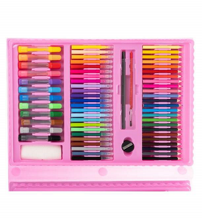 Set XXL de desen si pictura pentru copii SUPER ART IdealStore, cu valiza organizatoare, roz contine 208 piese, Dimensiune- 31 x 41 x 5 cm, pentru a incepe o aventura artistica