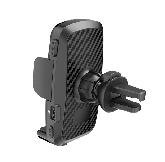 Suport Telefon idealSTORE cu Functie de Transmitator FM Incarcator si Functie Blueooth, Alimentare 12V-24V, SNR >60dB, Suporta MP3/WAV, 20Hz-15Khz, Bluetooth Versiunea 5,3, Alimentare holder 5V/1A