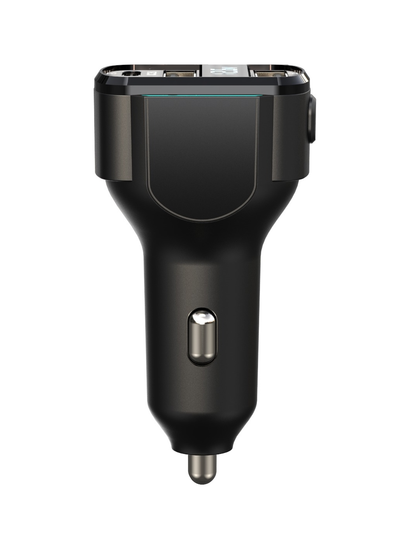 Modulator FM idealSTORE cu trei tipuri mufe de incarcare tip C, micro USB si Lightening, Frecventa-20Hz-20KHz, Lumini- LED, Bth -+2dbm, Radio FM -87,5-108MHz, Functia de apelare maini libere, MP3, WAV, Material ABS+PC, 12V-24V, Bluetooth -5,3, TF/card