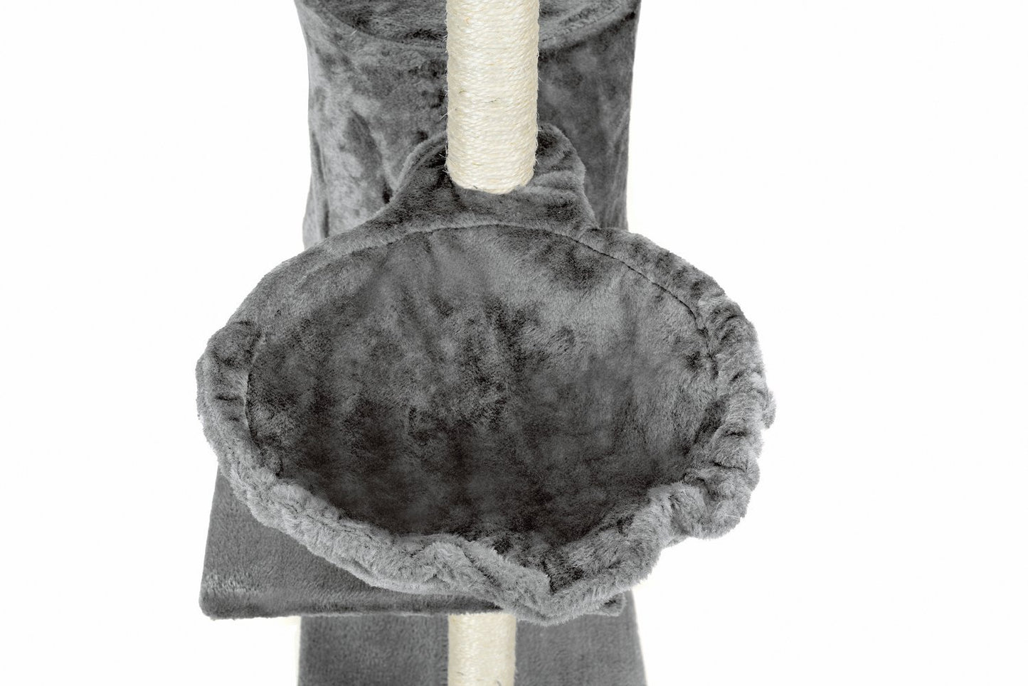 Ansamblu de joaca pentru pisici idealStore Allen Tower, 1 Casuta, 1 Vizuina, 3 Platforme, Snur Sisal, Tapiterie Moale, Foarte Stabil, 135 cm inaltime