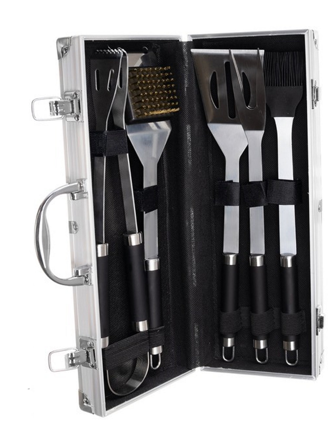 Set Ustensile si Accesorii pentru Gratar idealStore LuxKam, set de 5 accesorii Universale, calitate Premium, Fabricate din Otel Inoxidabil, Rezistenta la Temperaturi Ridicate, Carcasa din Aluminiu