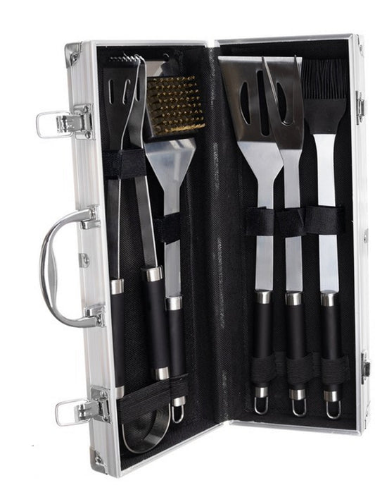 Set Ustensile si Accesorii pentru Gratar idealStore LuxKam, set de 5 accesorii Universale, calitate Premium, Fabricate din Otel Inoxidabil, Rezistenta la Temperaturi Ridicate, Carcasa din Aluminiu