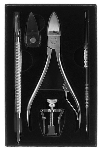 Kit Profesional pentru Unghii incarnate idealSTORE, pentru Maini si Picioare, din Otel Chirurgical, contine 6 Unelte Profesionale, Cutie de Depozitare