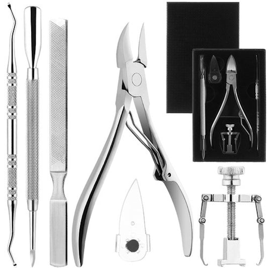 Kit Profesional pentru Unghii incarnate idealSTORE, pentru Maini si Picioare, din Otel Chirurgical, contine 6 Unelte Profesionale, Cutie de Depozitare