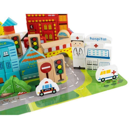 Blocuri educative cu covor, tip puzzle, din lemn, 196 piese