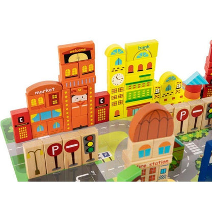 Blocuri educative cu covor, tip puzzle, din lemn, 196 piese