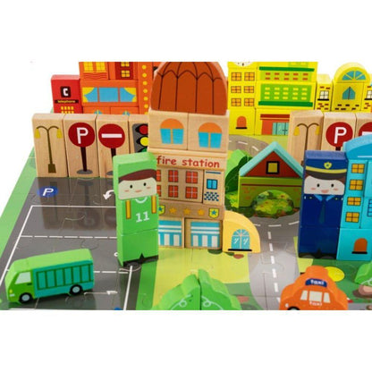 Blocuri educative cu covor, tip puzzle, din lemn, 196 piese