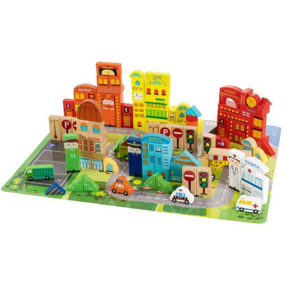 Blocuri educative cu covor, tip puzzle, din lemn, 196 piese