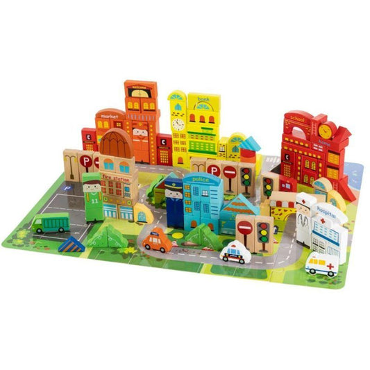 Blocuri educative cu covor, tip puzzle, din lemn, 196 piese