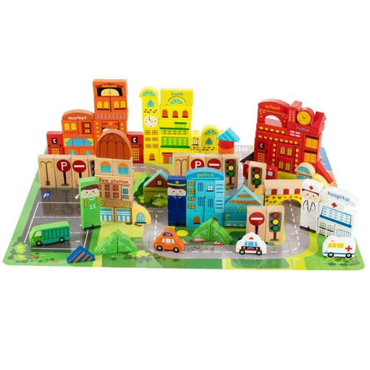 Blocuri educative cu covor, tip puzzle, din lemn, 196 piese