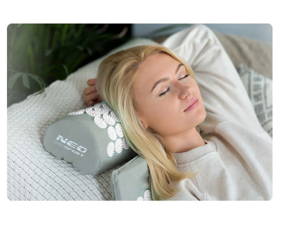 Covoras de Presopunctura NeoRelax idealStore, Tehnologie Heat-Press, Husa Detasabila, Saculet de Depozitare, Ajuta la Diverse Afectiuni, Culoare Gri Alb